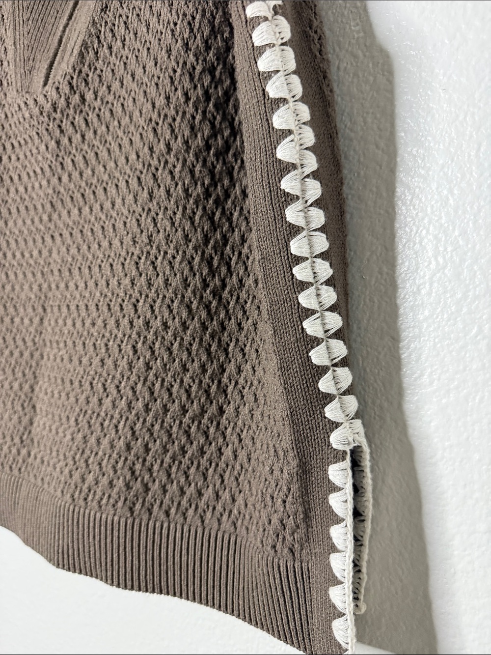 Lou & Grey Taupe Gray Pointelle Knit Half-Zip Sleeveless Sweater Top - Picture 8 of 12